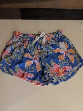 Billabong Blue Tropical Floral Drawstring Shorts